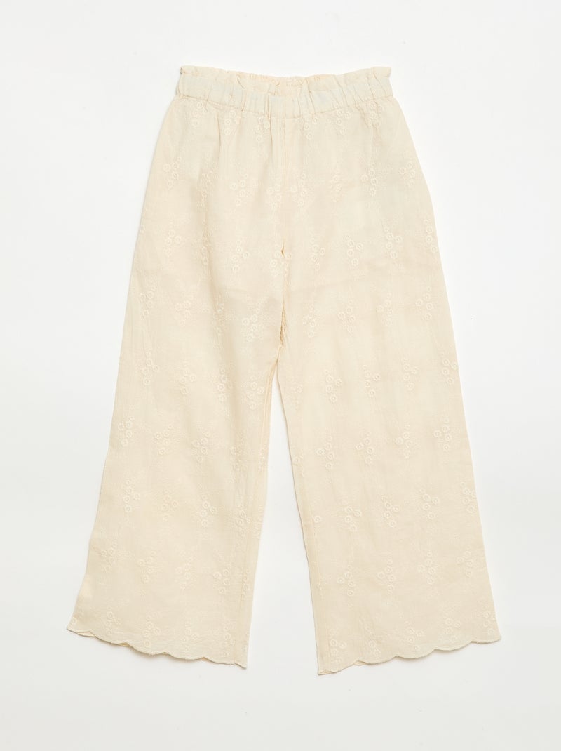 Calças de popelina com bordados Branco - Kiabi