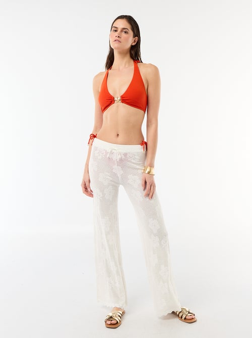 Calças de praia em malha de croché floral - Kiabi