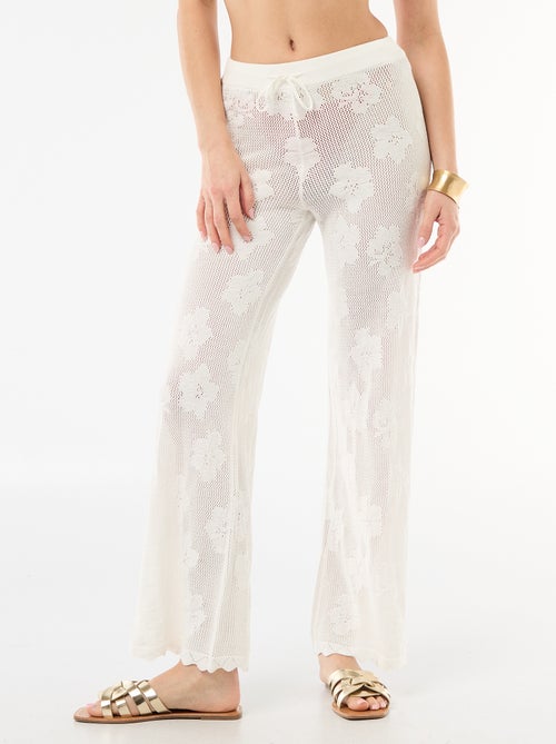 Calças de praia em malha de croché floral - Kiabi