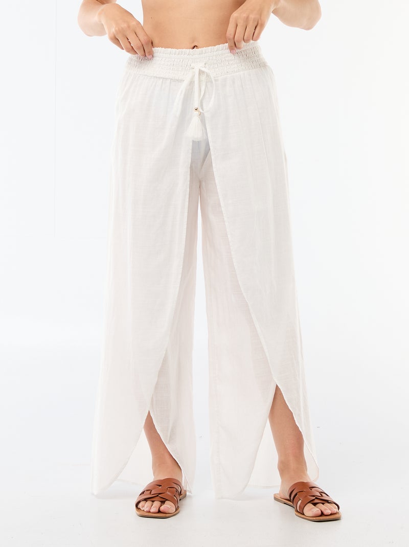 Calças de praia em viscose estampada Branco - Kiabi