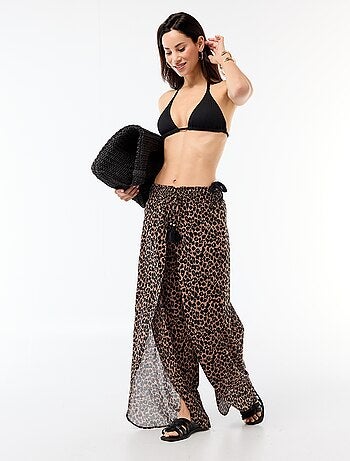 Calças de praia em viscose estampada