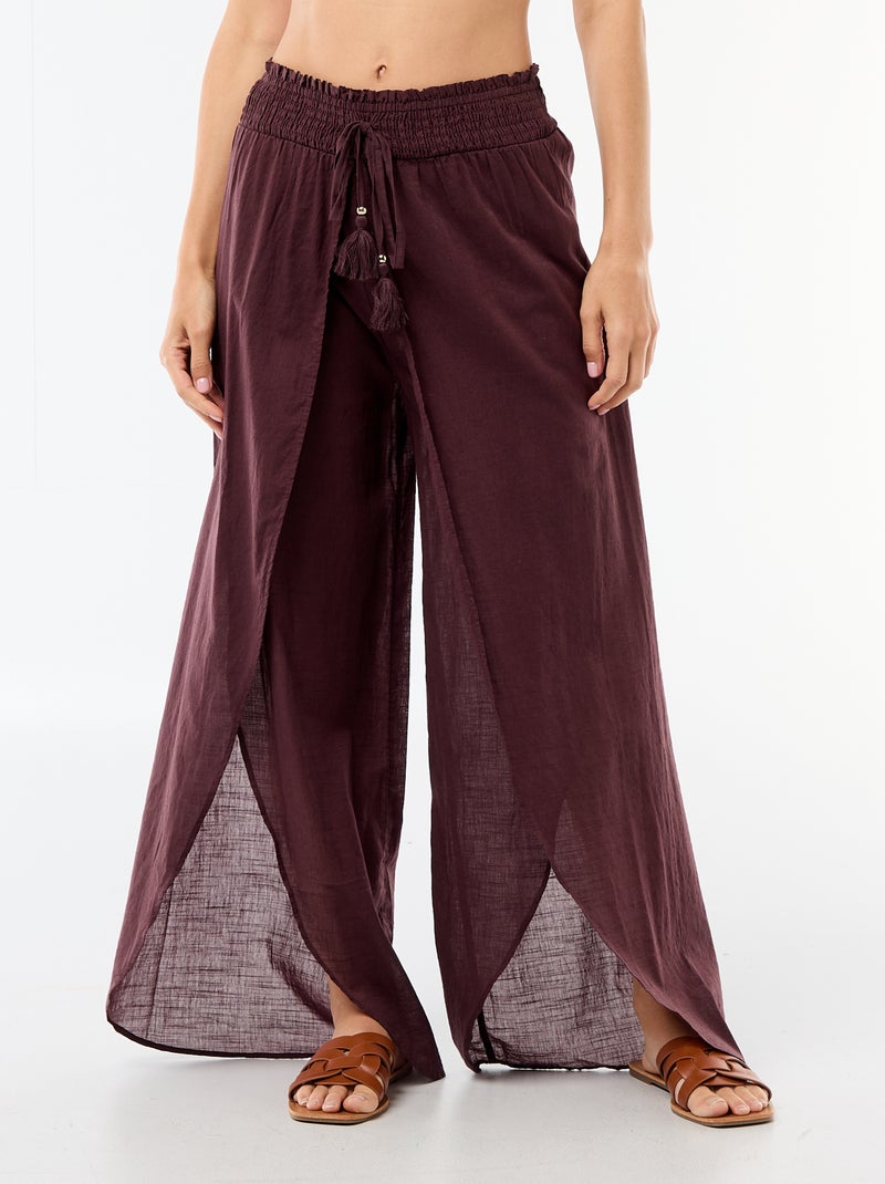 Calças de praia em viscose estampada Violeta - Kiabi