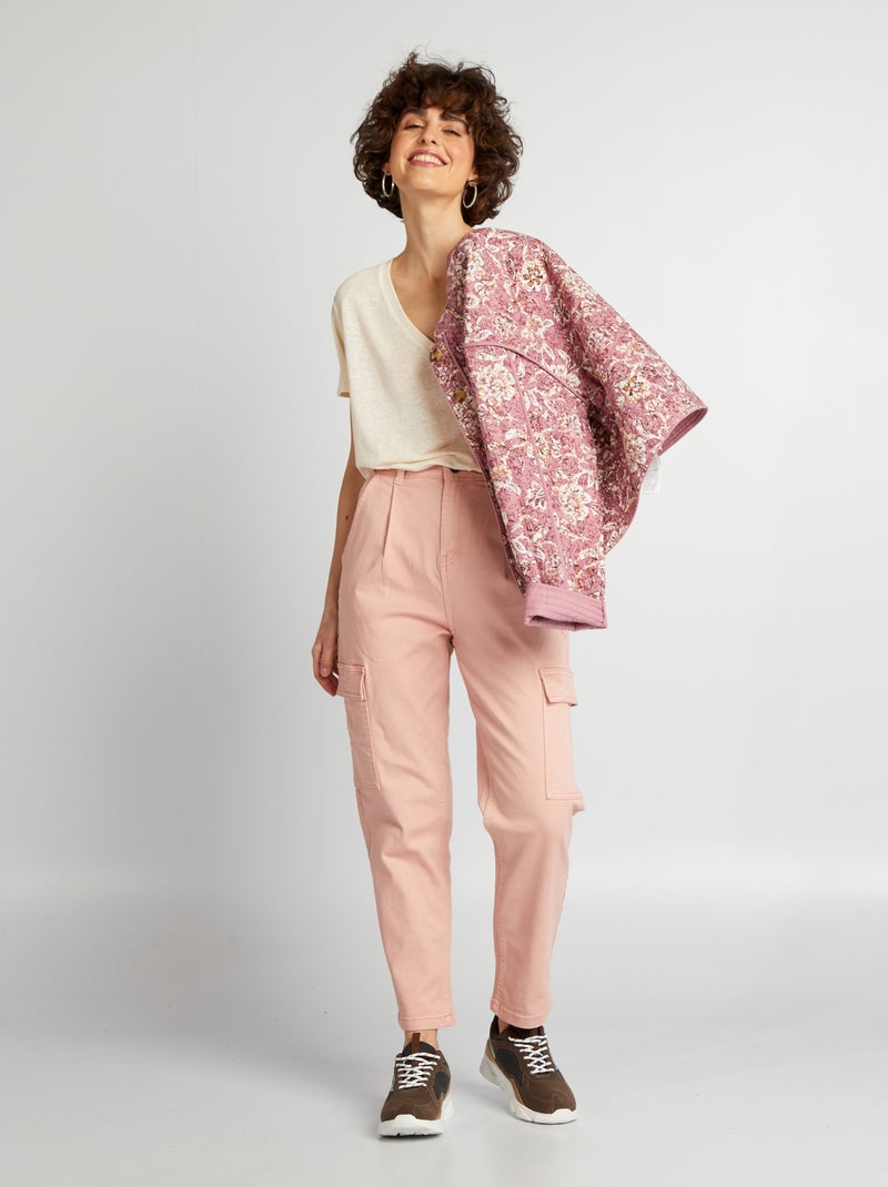 Calças de sarja com bolsos com aba - L27 ROSA - Kiabi