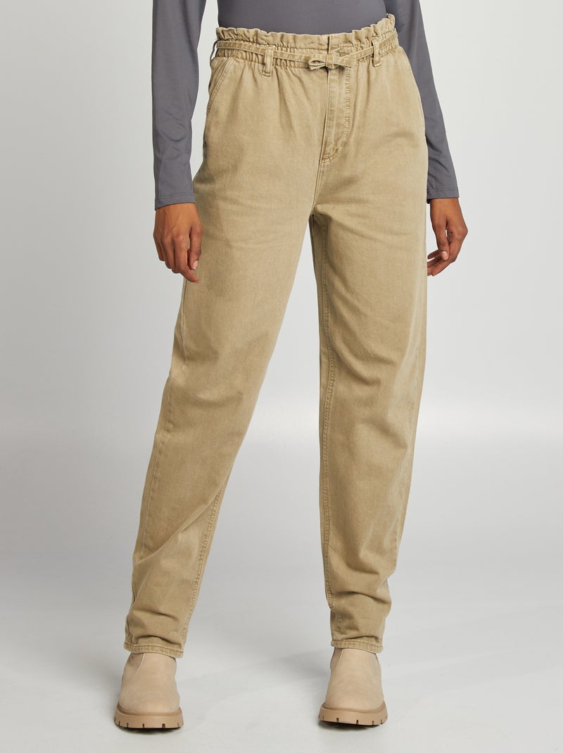 Calças de sarja com cinto fino para apertar VERDE - Kiabi