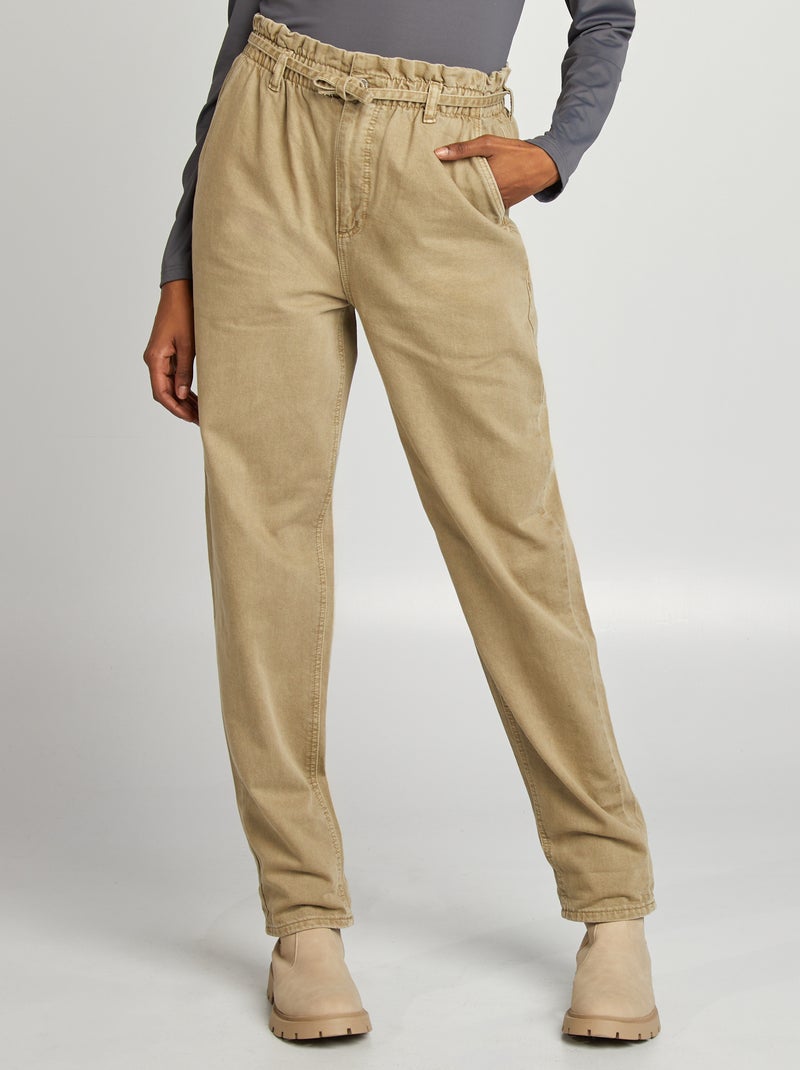 Calças de sarja com cinto fino para apertar VERDE - Kiabi