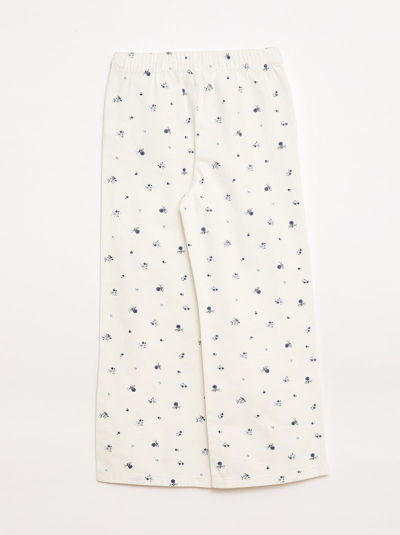 Calças de sarja com cordões de ajuste Branco - Kiabi