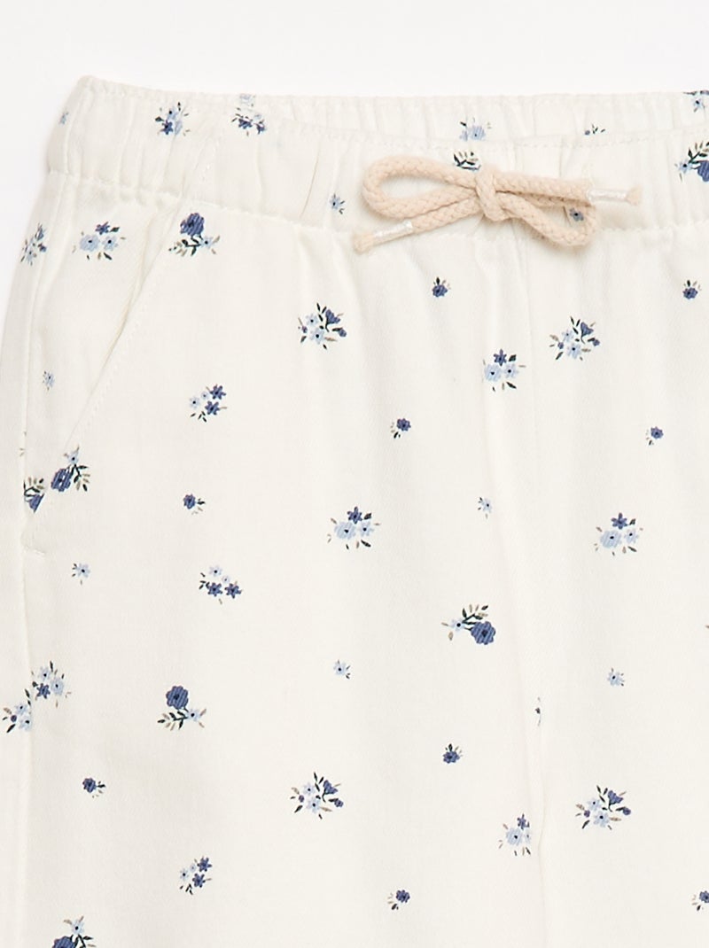 Calças de sarja com cordões de ajuste Branco - Kiabi