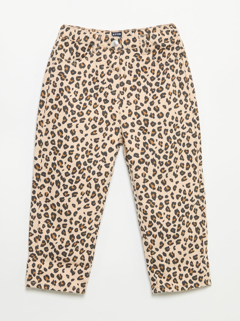 Calças de sarja com padrão leopardo Bege - Kiabi