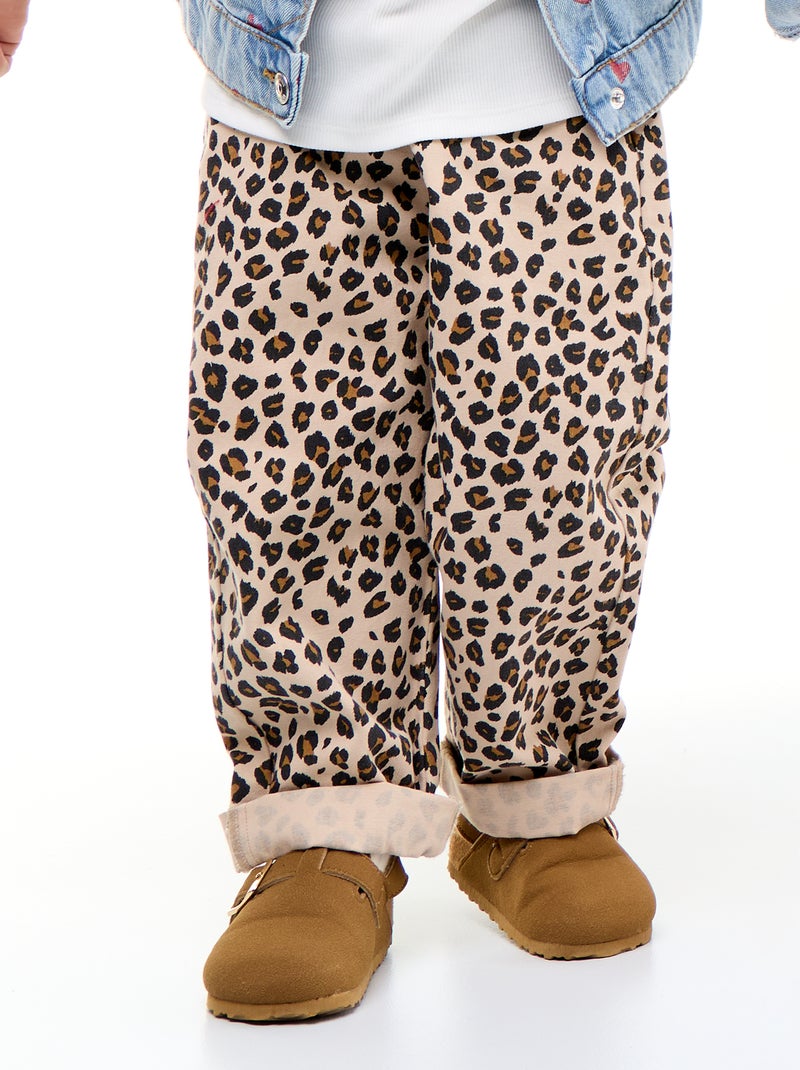 Calças de sarja com padrão leopardo Bege - Kiabi