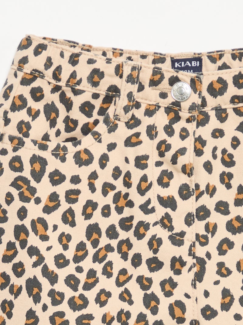 Calças de sarja com padrão leopardo Bege - Kiabi