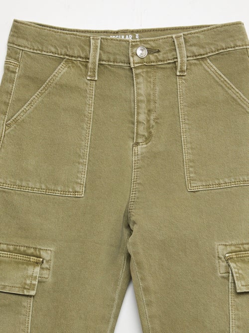 Calças de sarja com vários bolsos  - Corte mais confortável - Kiabi