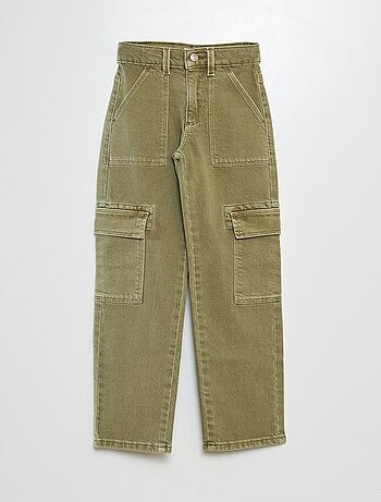 Calças de sarja com vários bolsos - Corte mais justo