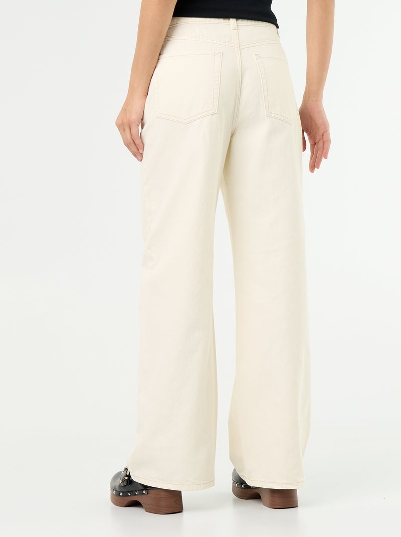Calças de sarja de cintura alta corte wide leg Bege - Kiabi