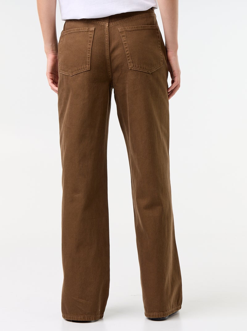 Calças de sarja de cintura alta corte wide leg Castanho - Kiabi