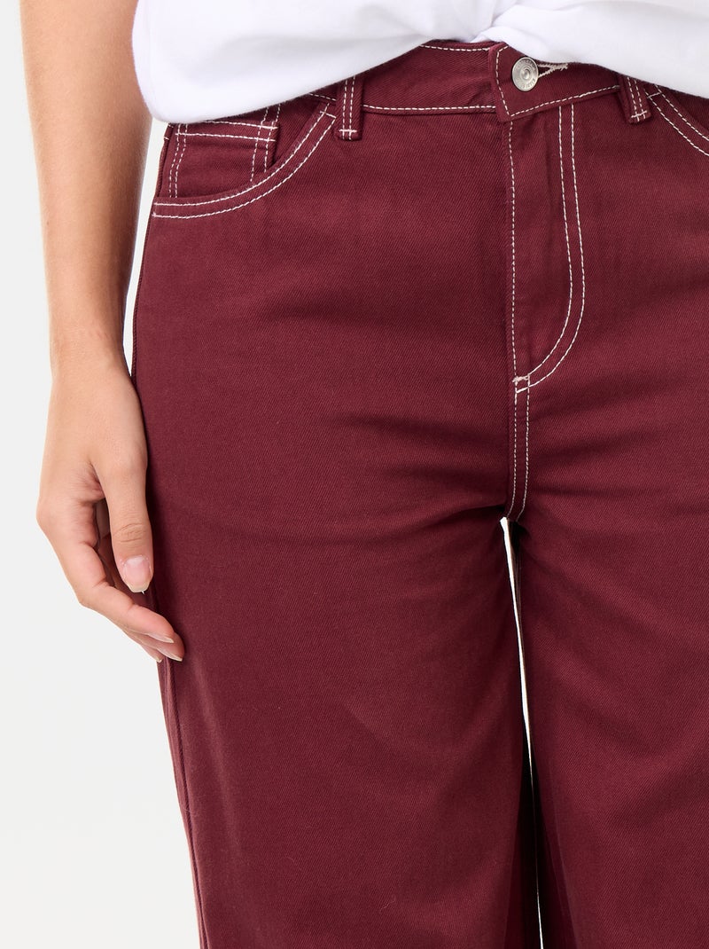 Calças de sarja de cintura alta corte wide leg Vermelho - Kiabi