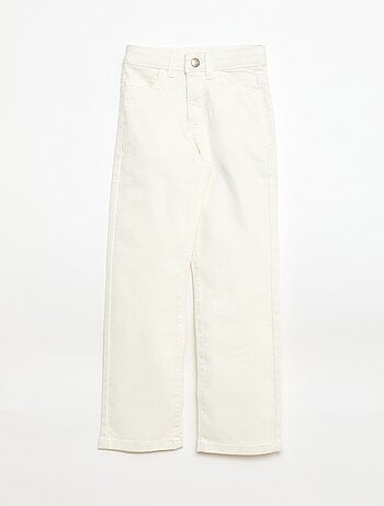 Calças de sarja que abrem com molas de pressão