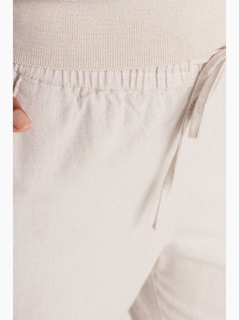 Calças de tencel de perna larga com cintura com cordão dilvin Branco sujo - Kiabi