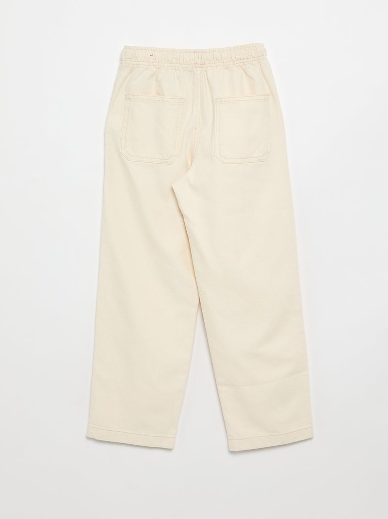 Calças de twill com cordões de ajuste Branco - Kiabi