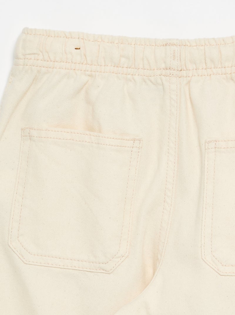 Calças de twill com cordões de ajuste Branco - Kiabi