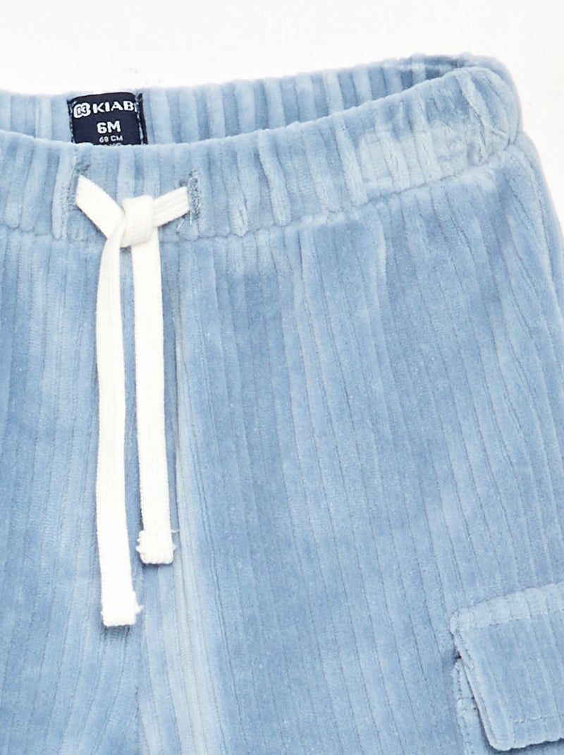 Calças de veludo canelado com bolsos cargo Azul - Kiabi