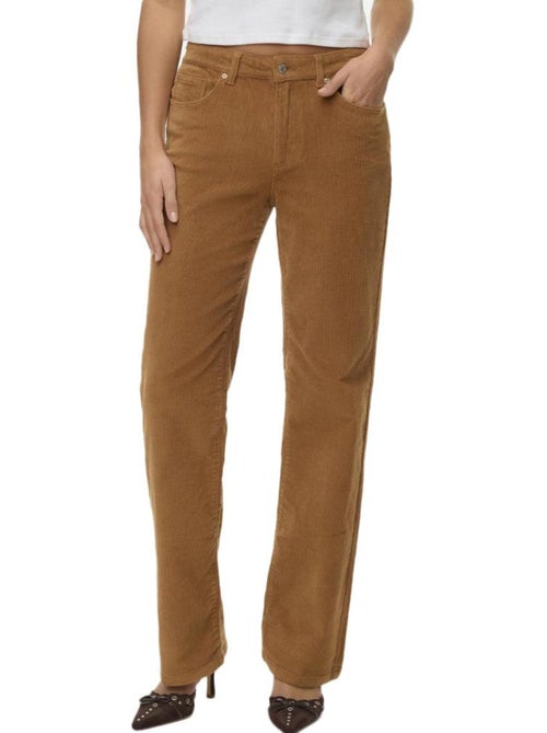 Calças de Veludo Castanhas Vero Moda Melisa Straight para Mulher - Kiabi Calças de Veludo Castanhas Vero Moda Melisa Straight para Mulher - Kiabi