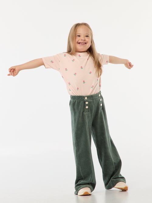 Calças de veludo com abertura dupla por molas - coleção fácil de vestir - Kiabi