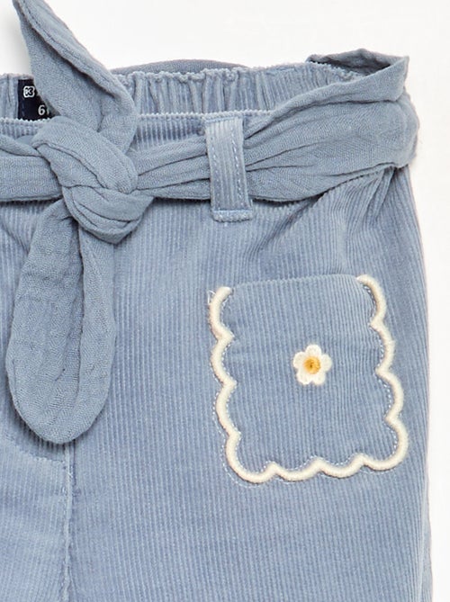 Calças de veludo com bolsos bordados - Kiabi