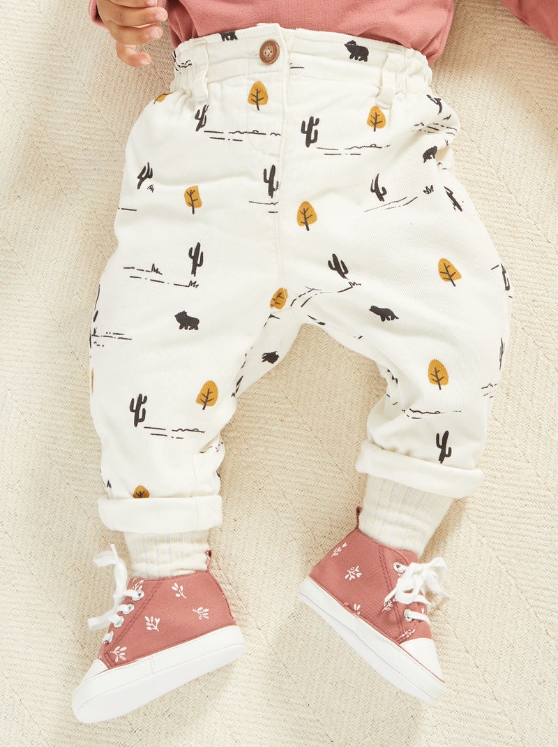 Calças de veludo com estampado de fantasia BRANCO - Kiabi