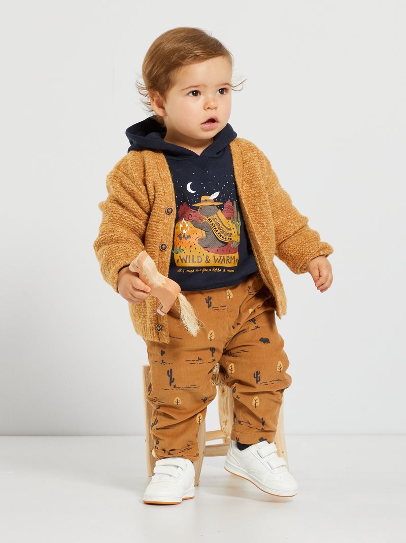 Calças de veludo com estampado de fantasia CASTANHO - Kiabi