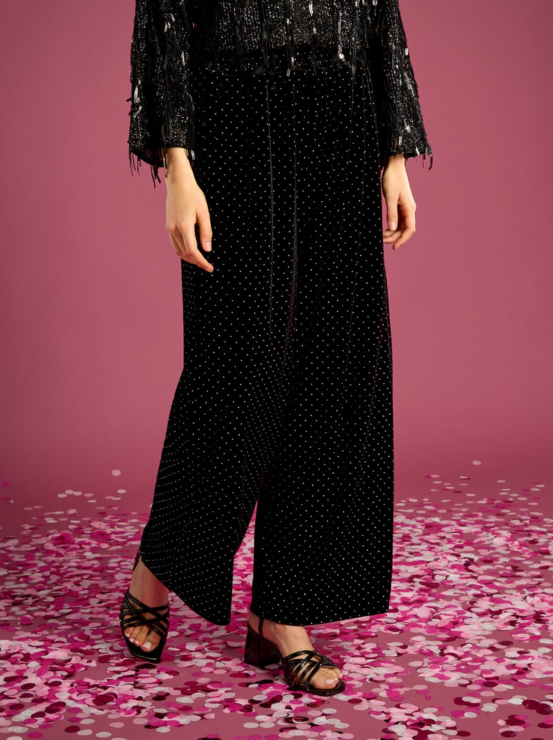 Calças de veludo com strass Preto - Kiabi