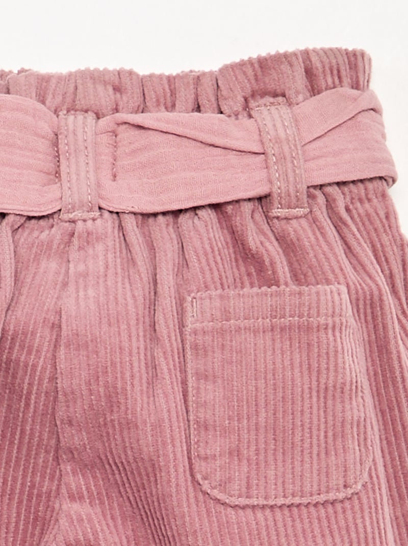Calças de veludo cotelê com cinto incluído Rosa - Kiabi