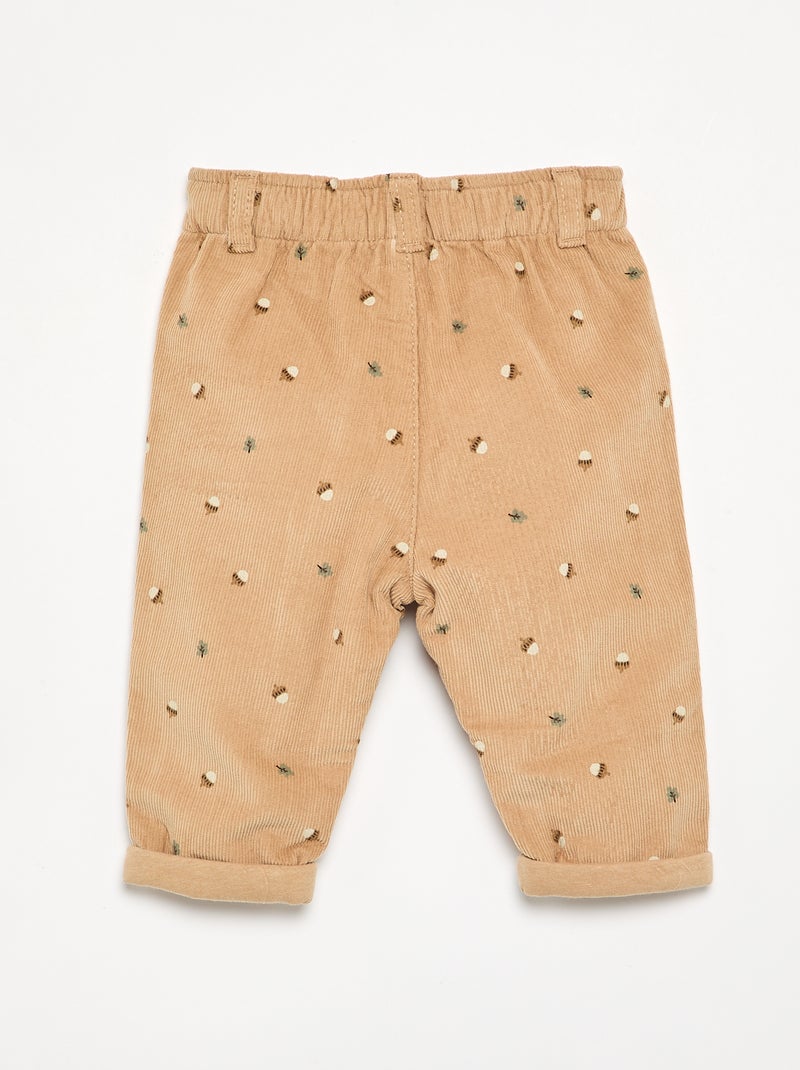 Calças de veludo estampadas Bege - Kiabi