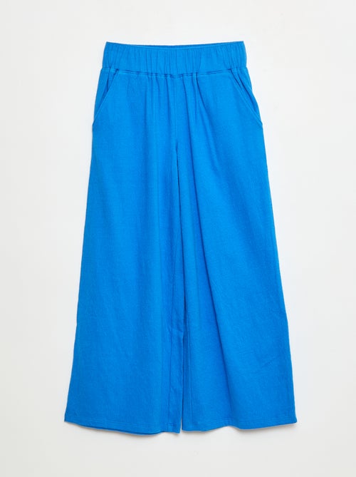 Calças em malha amassada de algodão - Kiabi