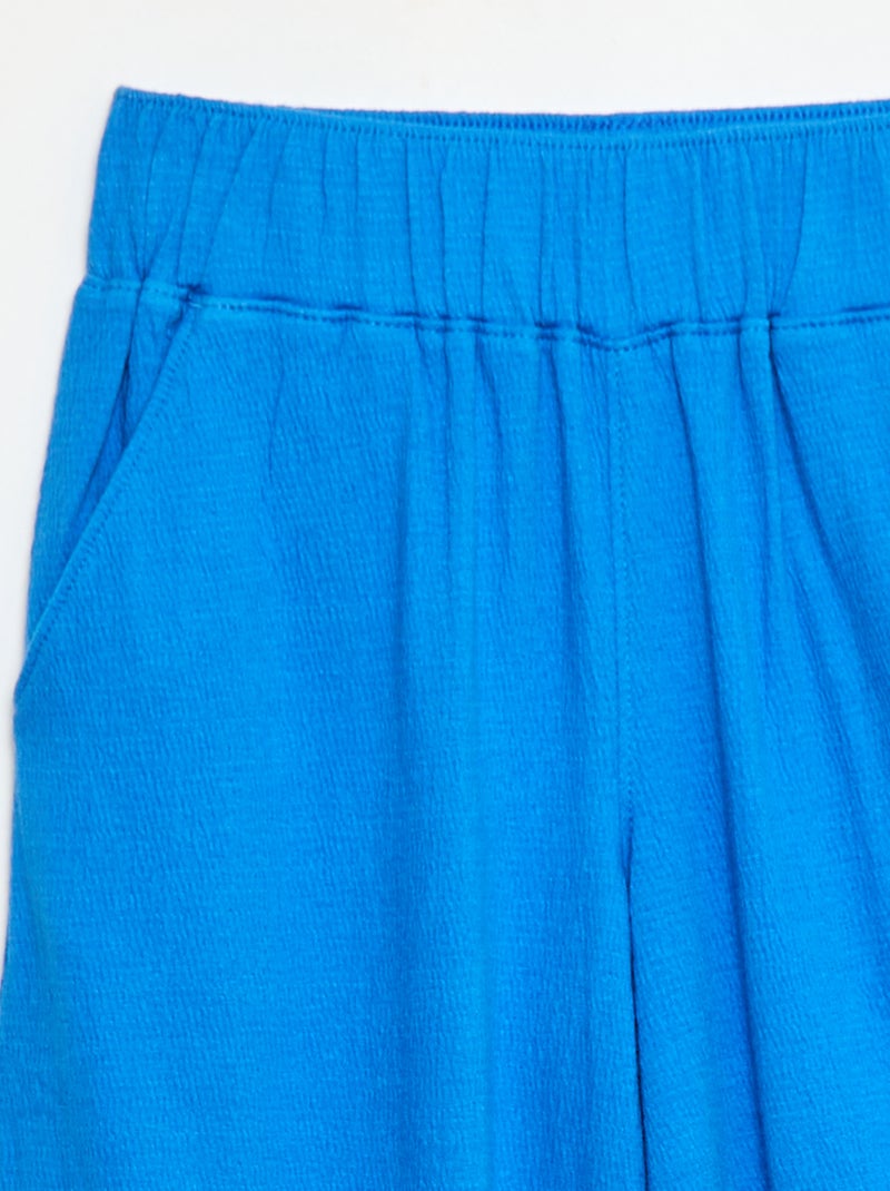 Calças em malha amassada de algodão Azul - Kiabi