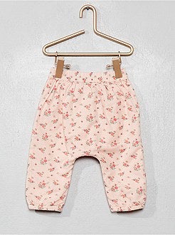 Calças em voile de algodão com estampado 'flores' - Kiabi