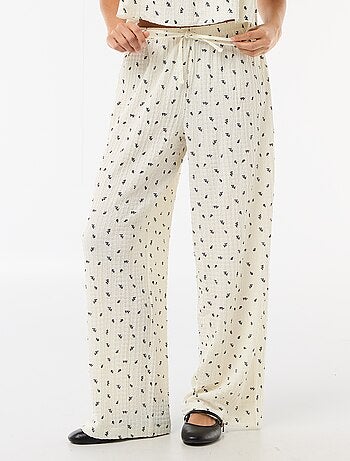 Calças estampadas em malha crinkle