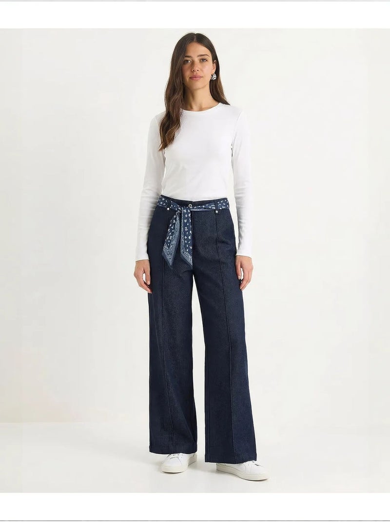 Calças femininas de algodão com elasticidade lucci Azul-ultramar - Kiabi