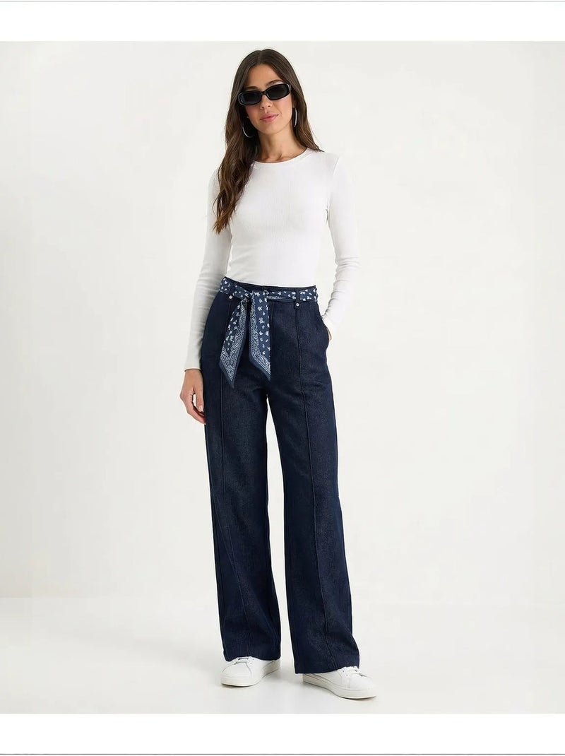 Calças femininas de algodão com elasticidade lucci Azul-ultramar - Kiabi