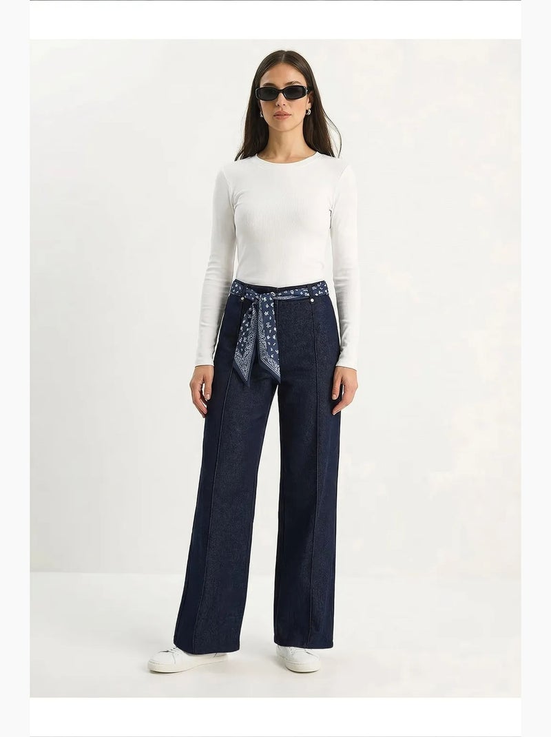 Calças femininas de algodão com elasticidade lucci Azul-ultramar - Kiabi