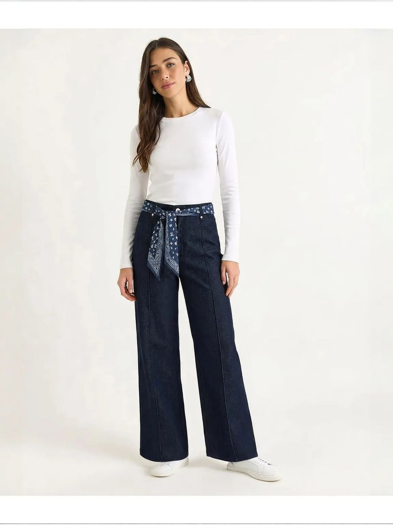 Calças femininas de algodão com elasticidade lucci Azul-ultramar - Kiabi