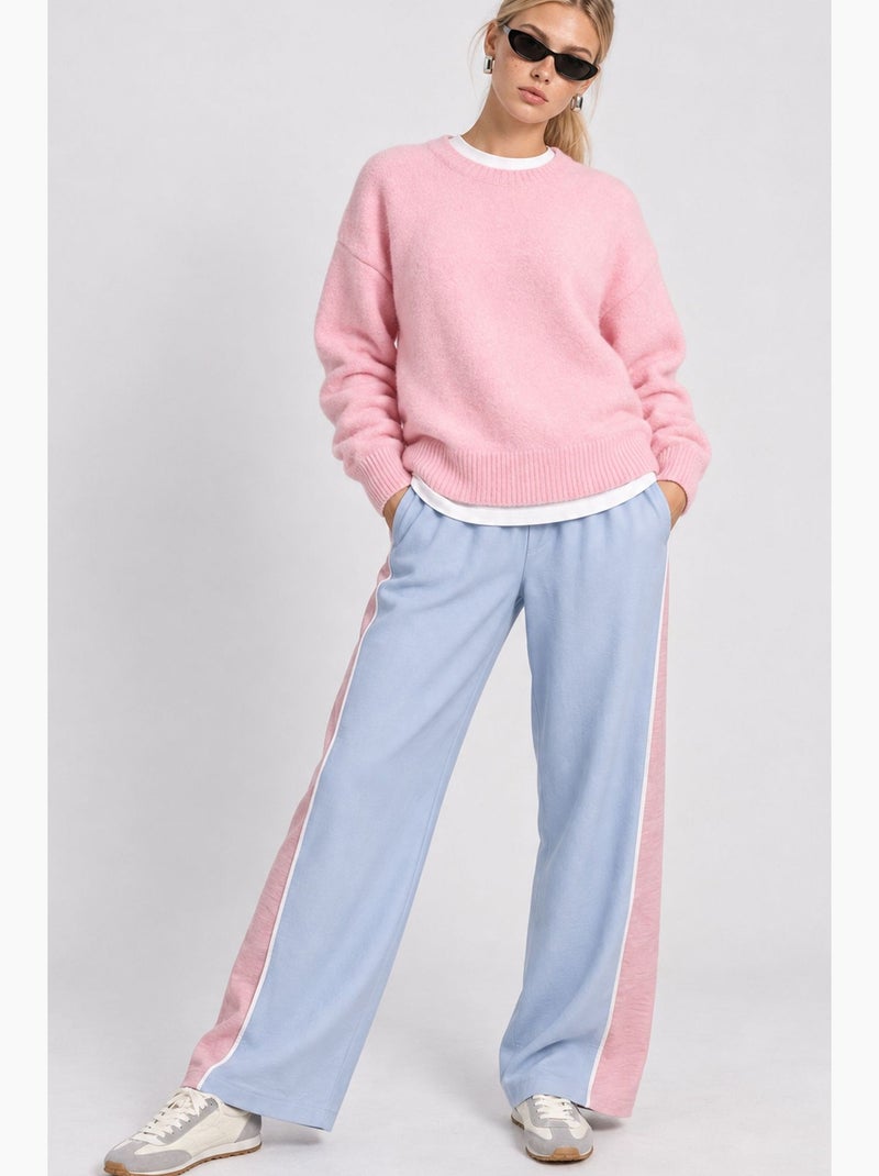 Calças femininas de corte reto istanbul Azul Rosa - Kiabi