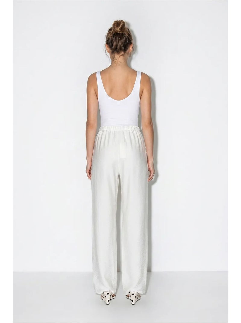Calças femininas de crepe de perna larga lucci Branco sujo - Kiabi