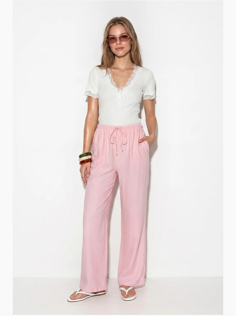 Calças femininas de crepe de perna larga lucci Rosa - Kiabi