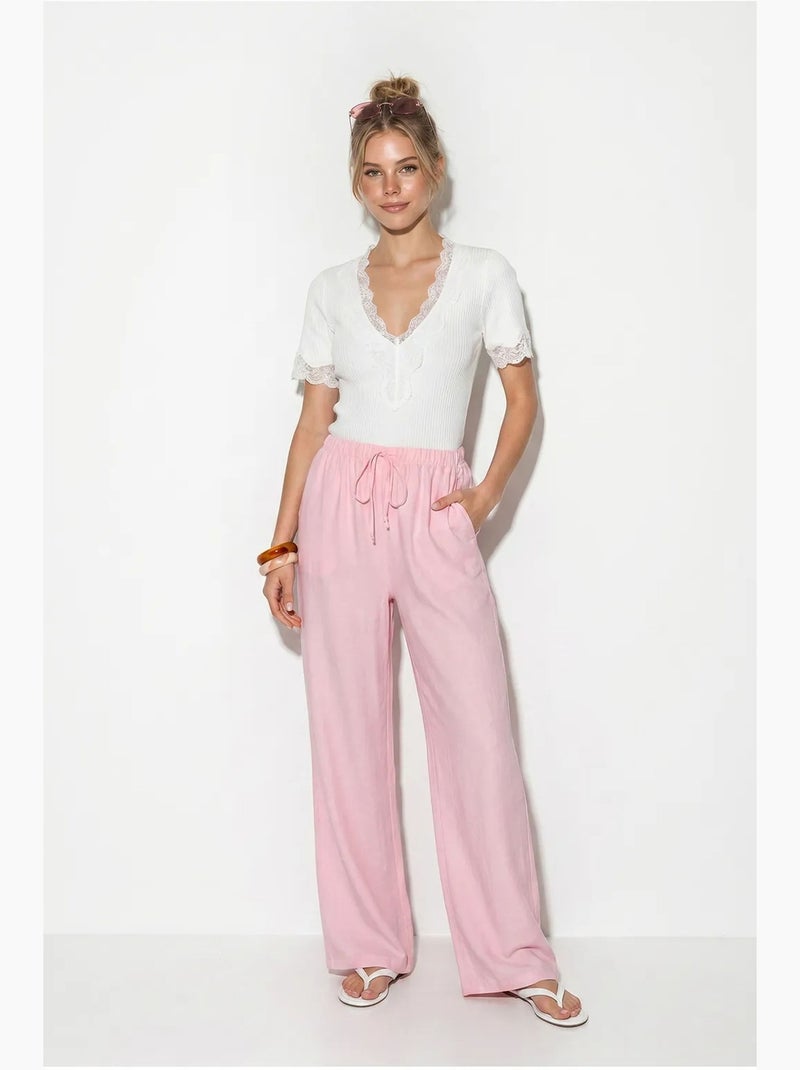 Calças femininas de crepe de perna larga lucci Rosa - Kiabi