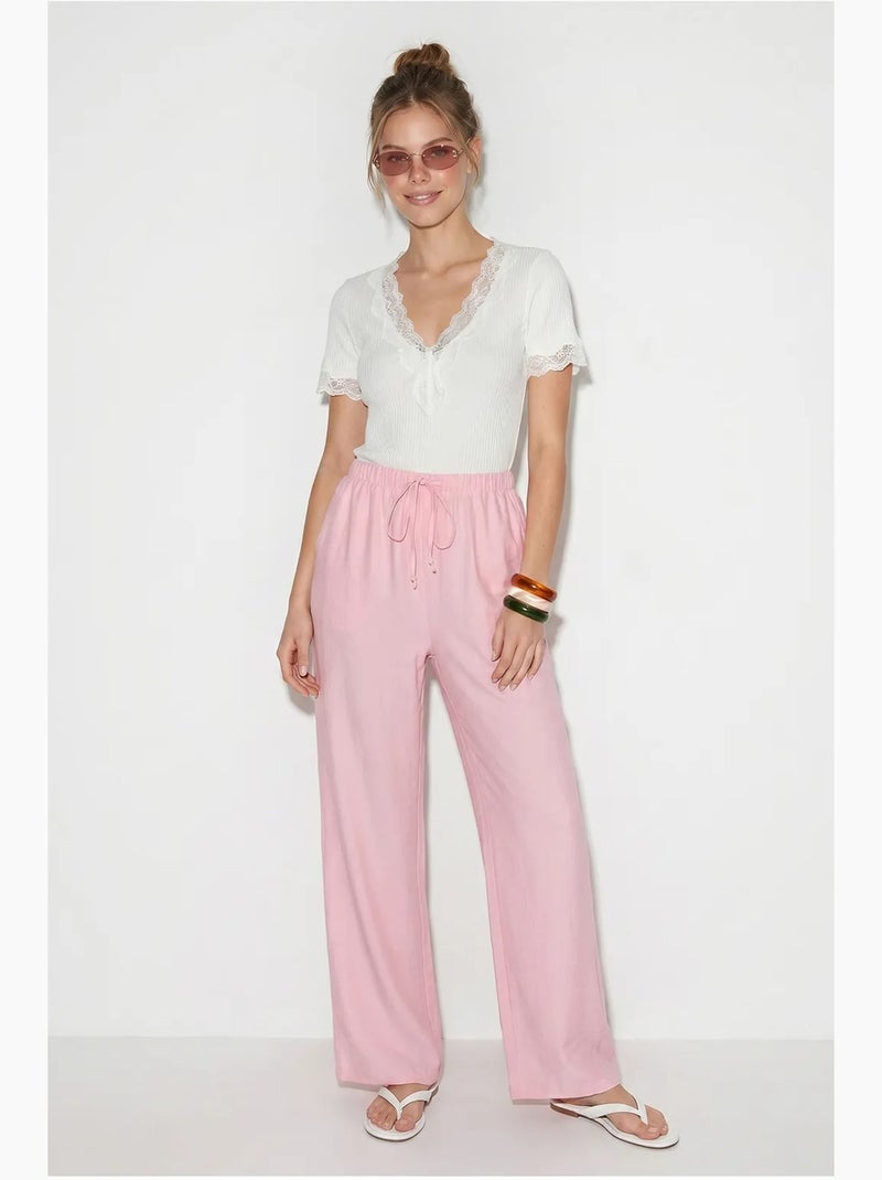 Calças femininas de crepe de perna larga lucci Rosa - Kiabi
