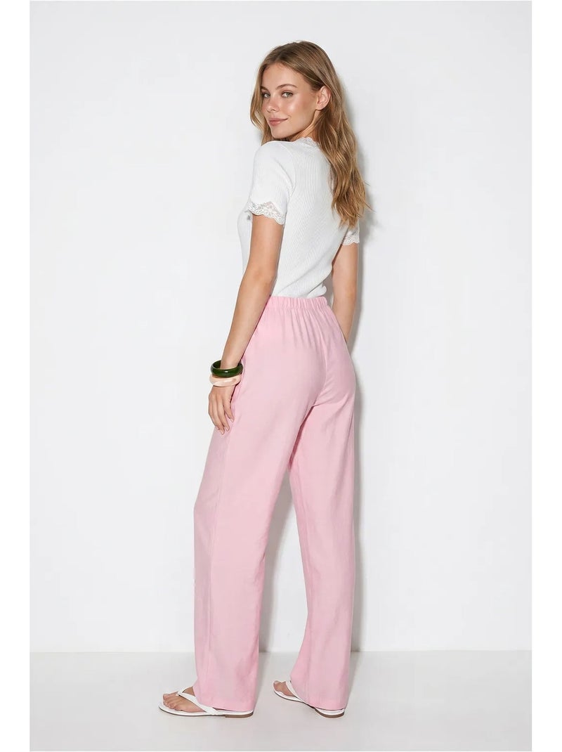 Calças femininas de crepe de perna larga lucci Rosa - Kiabi