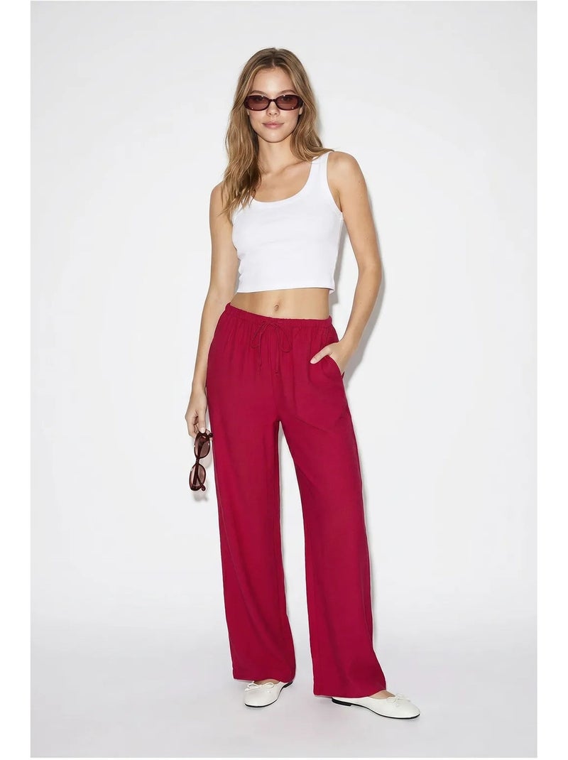 Calças femininas de crepe de perna larga lucci Vermelho bordô - Kiabi