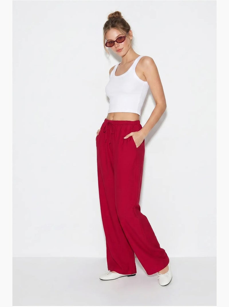 Calças femininas de crepe de perna larga lucci Vermelho bordô - Kiabi