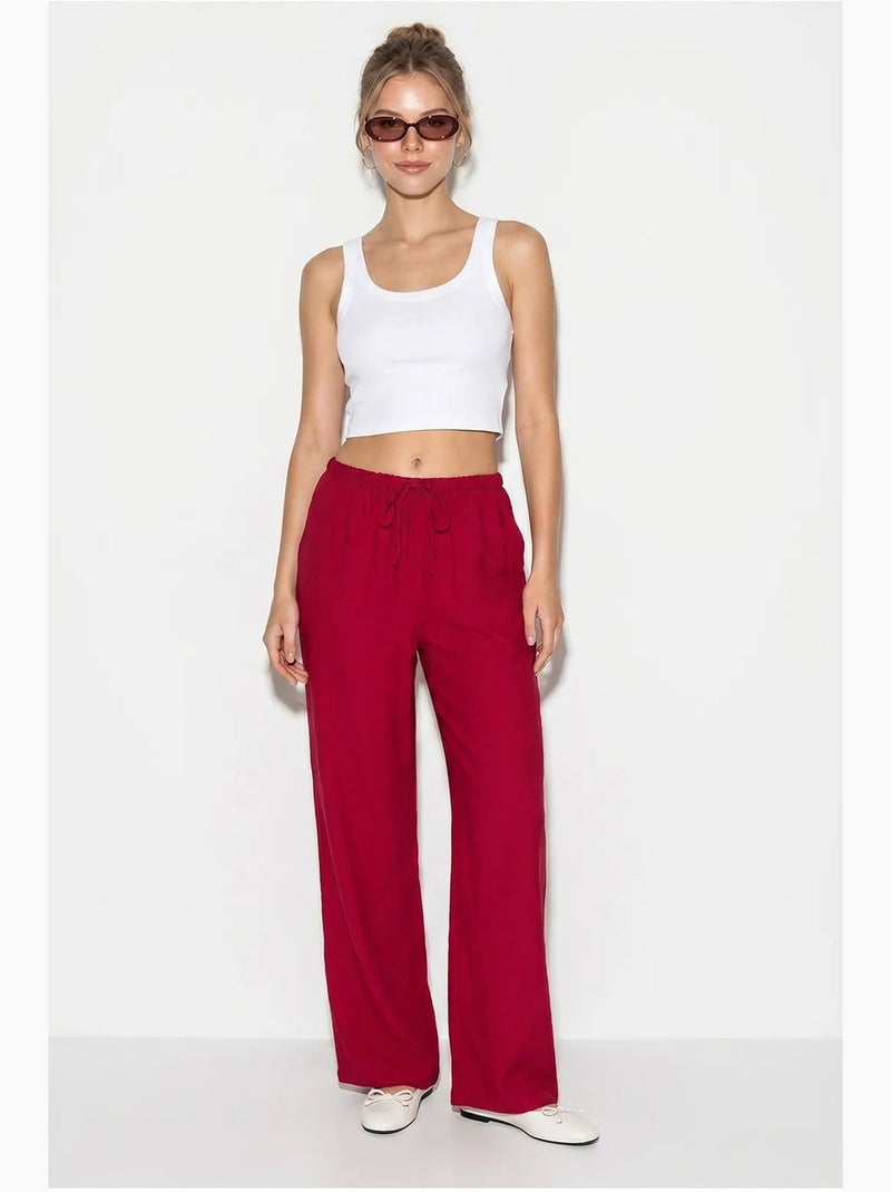 Calças femininas de crepe de perna larga lucci Vermelho bordô - Kiabi
