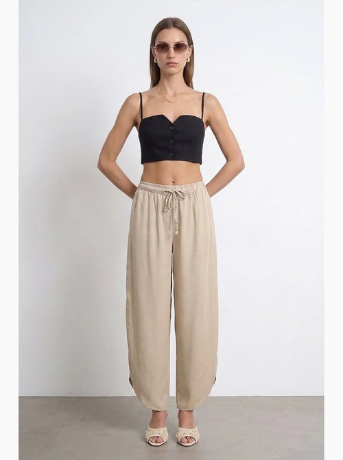 Calças femininas de crepe de tencel de perna larga com fenda dilvin - Kiabi